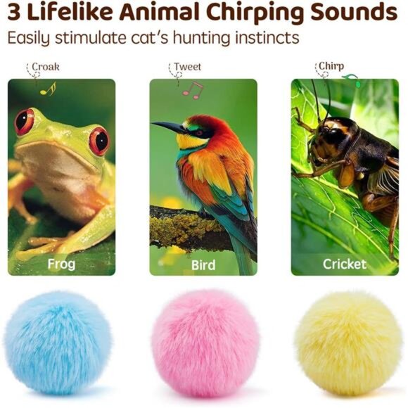 Chirping Cat Toys Balls with SilverVine Catnip, Upgraded, 3 Pack - Picture 2 of 7